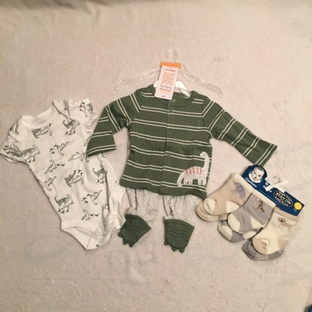 Carters Just One You‎ Dinosaur Outfit Set Newborn NB Green White New With Tags